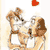 Two pixelated figures in light-colored clothing embrace under a red heart symbol, with one figure holding a small dark object.