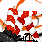 Animated Halloween-themed buddy icon featuring a cartoon witch character with green eyes, black hat, and dark dress against orange swirls and red-and-white checkered background elements.