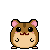Pixel art hamster with brown fur, pink ears, and black eyes in multiple expressions including closed eyes, open mouth, and smiling faces.