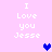 Pixelated text 'I Love you Jesse' on light purple background with blue and purple heart icons.
