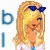 Pixelated cartoon-style animated icon featuring a blonde woman in blue sunglasses and denim outfit with visible text elements around her.