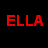 A contact sheet of seven animated frames showing the word "ELLA" in various pixelated styles and colors against a black background, with one frame containing an orange abstract shape.