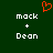 Green background with white text 'mack + Dean' on both sides and a red pixelated heart above center.