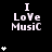 Black background with white text "I LoVe Music" repeated in a , each instance accompanied by varying numbers of small star symbols