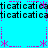 Pixelated text repeats across two lines on a cyan background with pink decorative elements at corners and edges.