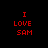Red pixelated text "I LOVE SAM" on black background with white rectangular overlays shifting across the image in a sequence.
