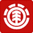 Red square icon with white circular emblem containing stylized character, adjacent black displays red pixelated text "element ality"