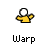 Pixel art icon shows a yellow-shirted figure with white head and hands, performing actions against purple striped background with 'Warp' text below.