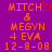 Purple background with orange pixelated text reading "MITCH & MEGYN 4 EVA 12-8-08" and a red heart symbol replacing the 'O' in "MITCH" on the left side.