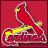 A red cardinal bird with yellow accents on its beak and wing, perched atop a stylized baseball bat against a solid red background.