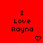 Red background with black pixelated text 'I Love Rayna' and a pixelated heart symbol below the text.