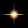 star-shaped icons with glowing orange centers and radiating lines, varying in size across on a black background