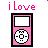 Pixelated static icon featuring a pink and black music player with 'iLove' text above it on a white background.