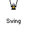 A 4x3 contact sheet of a pixel art animation showing a stick figure character on a swing across multiple frames with varying positions and expressions.