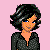 Pixelated character in black top and blue jeans with multiple views, pink background text "Single" and "Searchin' &", red asterisks.