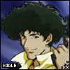 Animated sequence of a cartoon character with dark curly hair holding a gun, wearing a yellow shirt and brown tie against blue background.