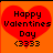Red heart-shaped graphic with black text 'Happy Valentines Day' and '(3333)' on orange background, pixelated style.