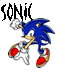 Sonic the Hedgehog character in blue with red shoes, white gloves, and green eyes appears in multiple with text overlays