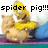 Animated sequence showing a yellow-haired character holding a piglet with text 'spider pig!!!' across with varying background and character pose