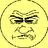 Six yellow circular faces with black line art expressions arranged in two on a solid background