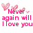 Pixelated pink text and hearts on white background with gray section; text changes across frames.