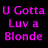 six text-based icons displaying "U Gotta Luv a Blonde" in different colors on black backgrounds, with one empty gray