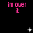 Pink text 'im over it' on black background with white star-like shapes appearing and disappearing in different positions across frames.