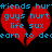 Pixelated red broken heart with blue text overlay on black background, repeated in two identical sections.