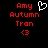 Red pixelated text 'Amy Autumn Tran' with a heart symbol and '<3' on black background, showing two states where the heart is white in one state.