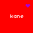 Red background with four white 'kone' texts and three blue pixel clusters in heart, starburst, and dot patterns.