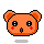 Pixel art of an orange hamster head with black outlines, red cheeks, and large eyes; left view shows open mouth, right view shows closed smile and raised paw.