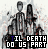 Pixelated black-and-white image of two figures standing side-by-side with text "TIL DEATH DO US PART" below, animated color changes in the text.