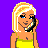 Pixel art buddy icon featuring a blonde woman in a yellow top holding a black phone to her ear against a purple background with text reading "Call me. Beep me. if yah wanna reach me!"