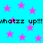 Cyan background with pink stars and repeated black text reading 'whatzz up!!!' in two horizontal