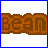 Brown bean-shaped character with white eyes and black pupils, smiling broadly while walking in a pixelated animation.
