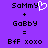 Purple background with black pixelated text and symbols arranged in a , featuring 'Sammy' with a heart symbol on the left side