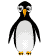 Pixelated penguin with black head, white belly, orange beak and feet; body shape changes across frames while maintaining consistent color scheme.