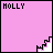 Pixelated pink background with 'HOLLY' text and white stair steps in bottom-right corner, showing animation progression.