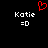 Red pixelated heart symbol above two identical white text entries reading 'Katie' with '=O' below each on black background.