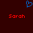 Blue pixelated heart symbol above two red 'Sarah' text instances on dark brown background.