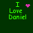 Green text 'I Love Daniel' on dark green background with pink pixelated symbols changing across four views.