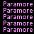 repeated 'Paramore' text in pink pixelated font on black background, with some highlighted white