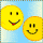 Four yellow circular smiley faces with black eyes and mouths, two showing red tongues against a light blue background.