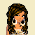 Pixel art contact sheet showing two frames of a female character with brown hair, large white earrings, and a silver dress on a beige background with "Cutie" text below.