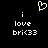 Pixelated white text and symbols on black background: two 'i love bric<33' phrases with a heart symbol above, each phrase has an identical layout.