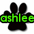 Black paw print icon with green text reading 'ashlee loves dogs' over a white background.