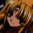 A 48x48 pixel buddy icon featuring a split composition with an anime-style character on the left and text elements on the right against a black background.