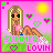 Pixel art contact sheet showing two animated frames of a blonde cartoon character in a pink bikini top lying on grass with hearts and "SUMMER LOVIN" text against a pink sky background.