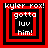 Four red and black square frames with layered borders display text 'kyler rox!' at top, 'gotta' above center, 'luv' in middle, and 'him!' below center; show a smaller central red square around 'luv'