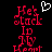 Red pixelated text 'He's Stack Id My Heart' on black background with white heart symbol above text.
